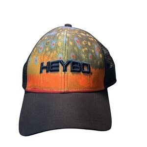 Heybo Outdoors Trout Skin Trucker Hat Black Mesh Snapback Fishing Cap Mens OSFM